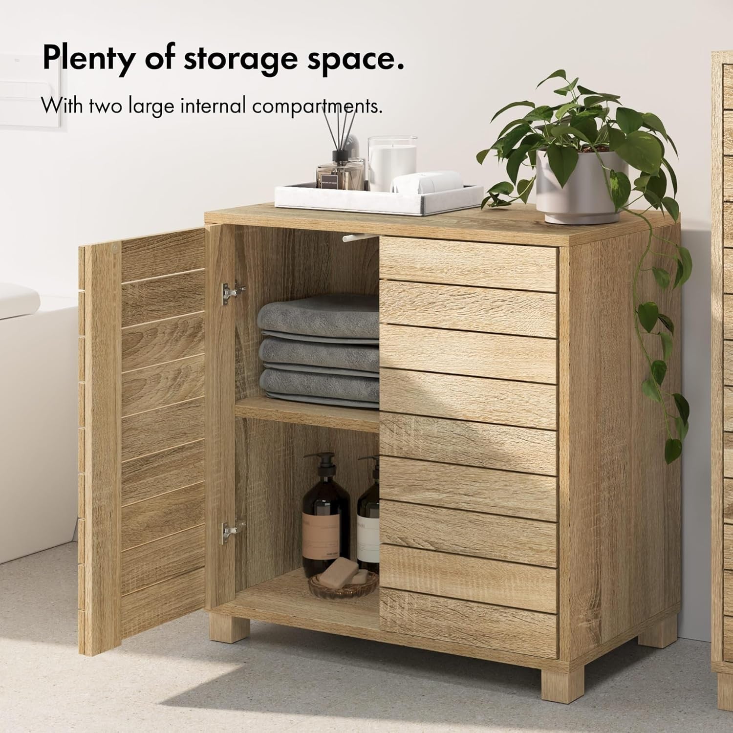 Oak Effect Bathroom Storage Cabinet Cupboard Modern Floor Standing Unit