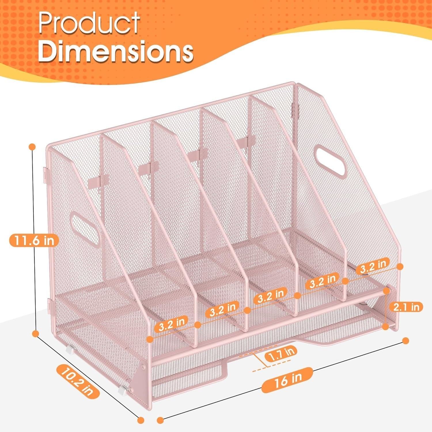5-Tier Desktop File Organizer Rack | Adjustable Vertical Compartments, Pink