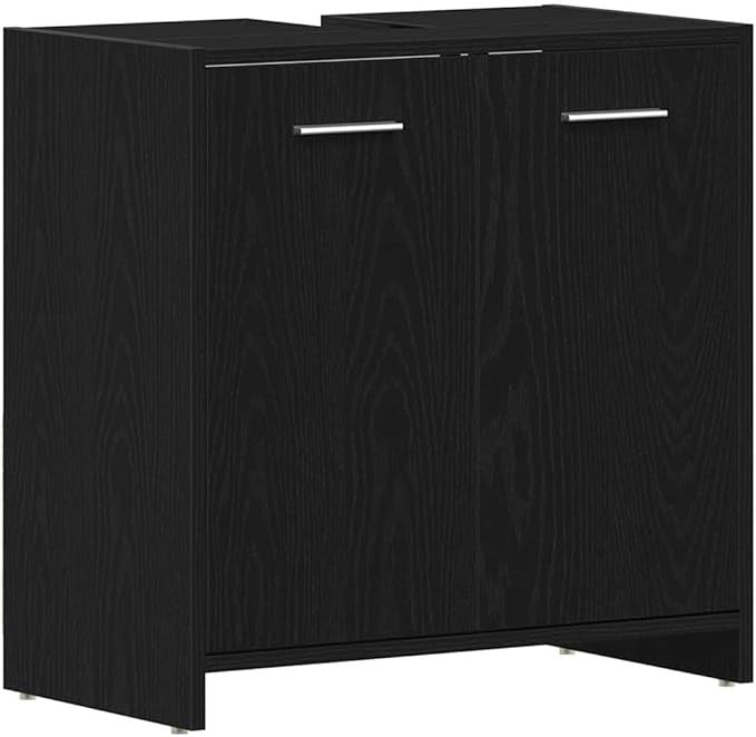 Modern Black Oak Bathroom Sink Cabinet – 60x33x60cm Under Sink Storage Unit