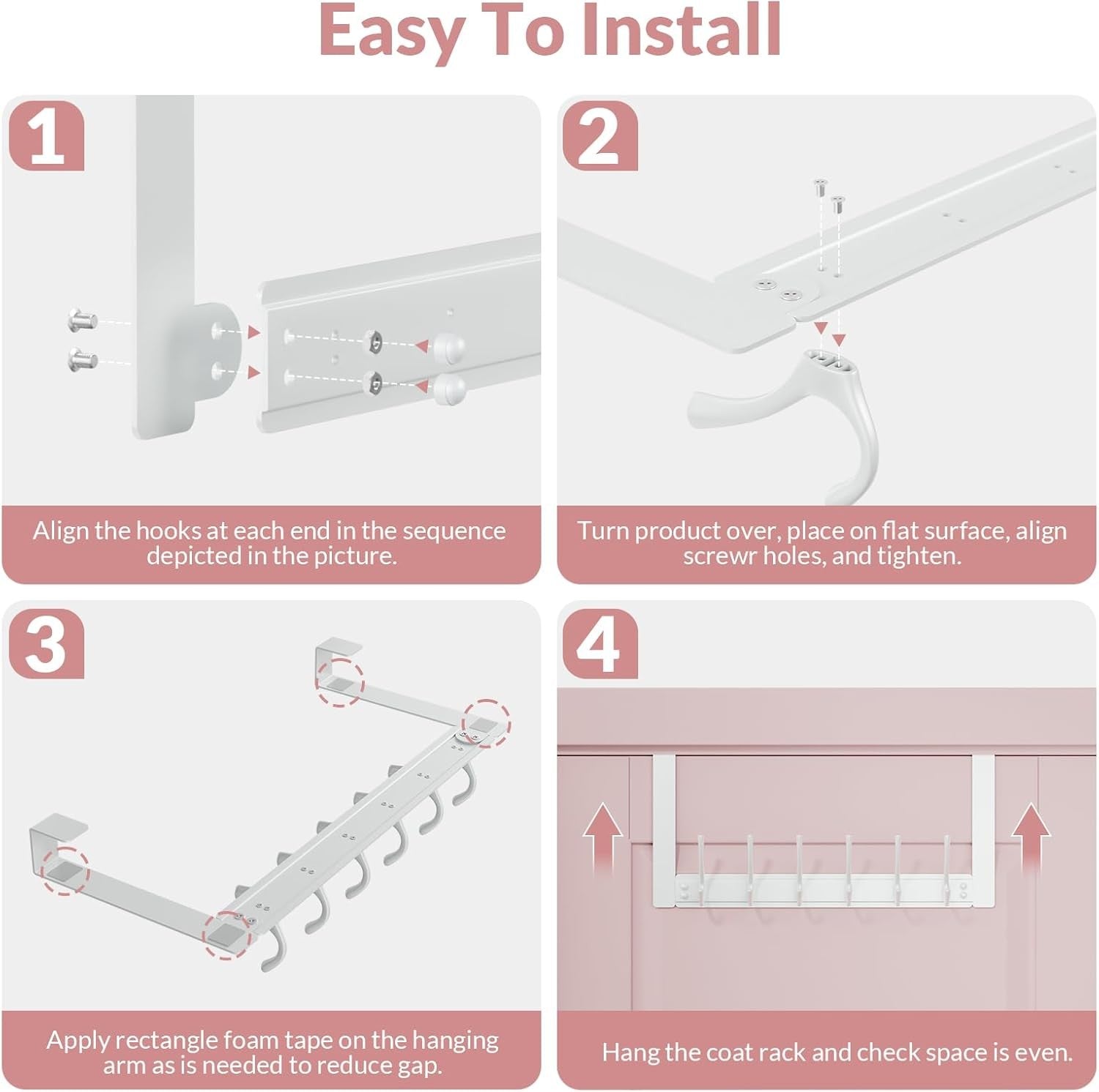 2 Pack White Over Door Hook Rack 6 Hooks Heavy Duty Coat Towel Hanger