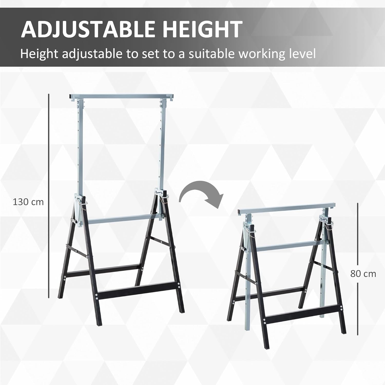 2x Adjustable Telescopic Sawhorse Folding Steel Trestle Work Bench 80–130cm