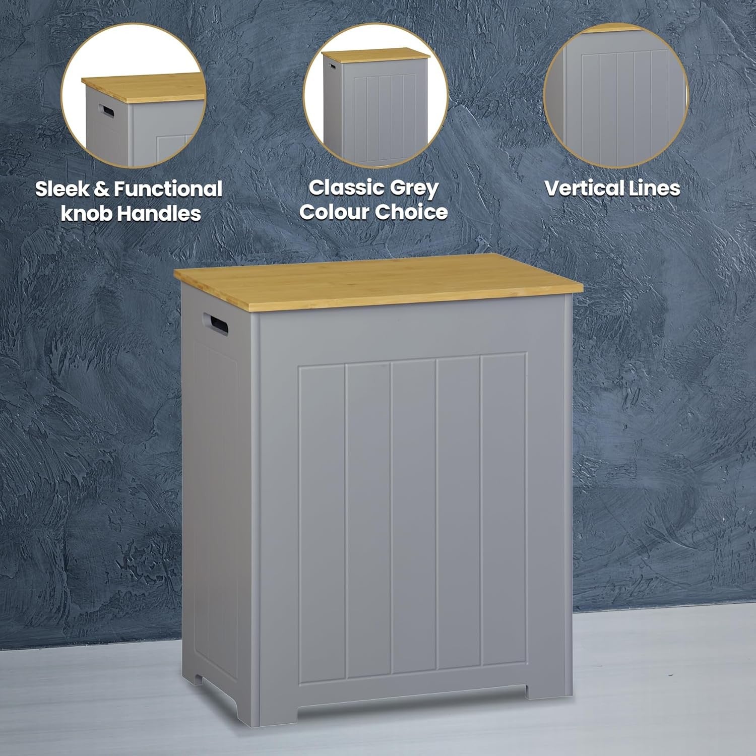 Bathroom Laundry Storage Cabinet Freestanding Hamper Waterproof Wooden Cupboard