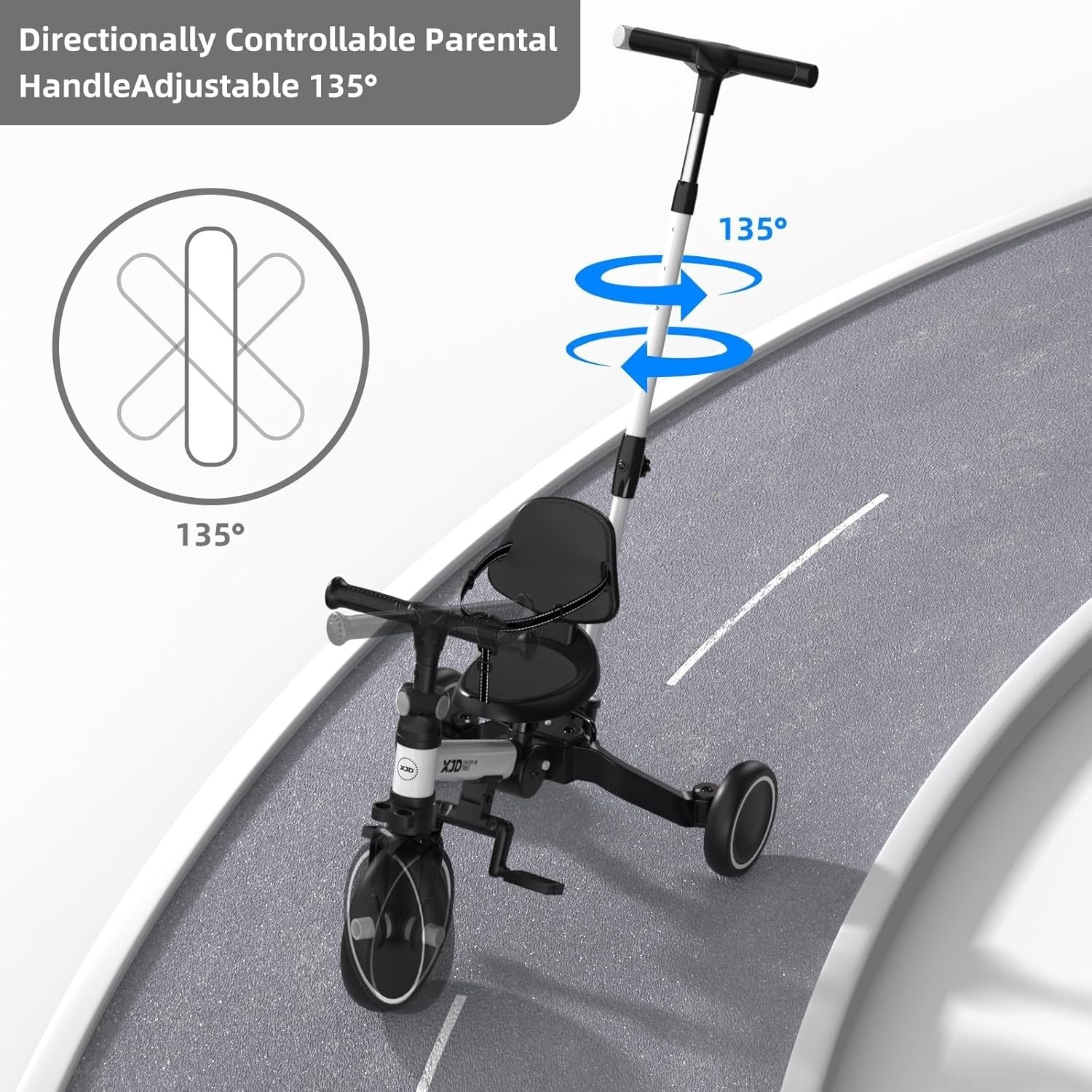 6 in 1 Foldable Toddler Tricycle Push Bike Adjustable Handle 1-4 Years