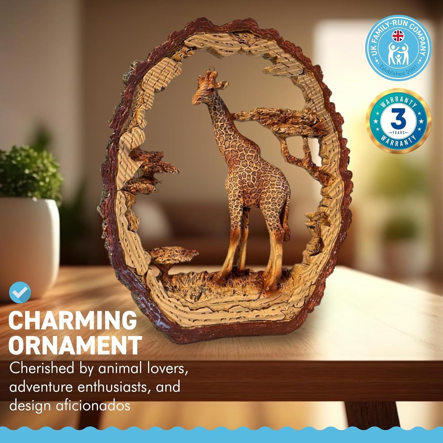 Wood Effect Giraffe Ornament Home Decor | Rustic Resin Sculpture | 17.5cm