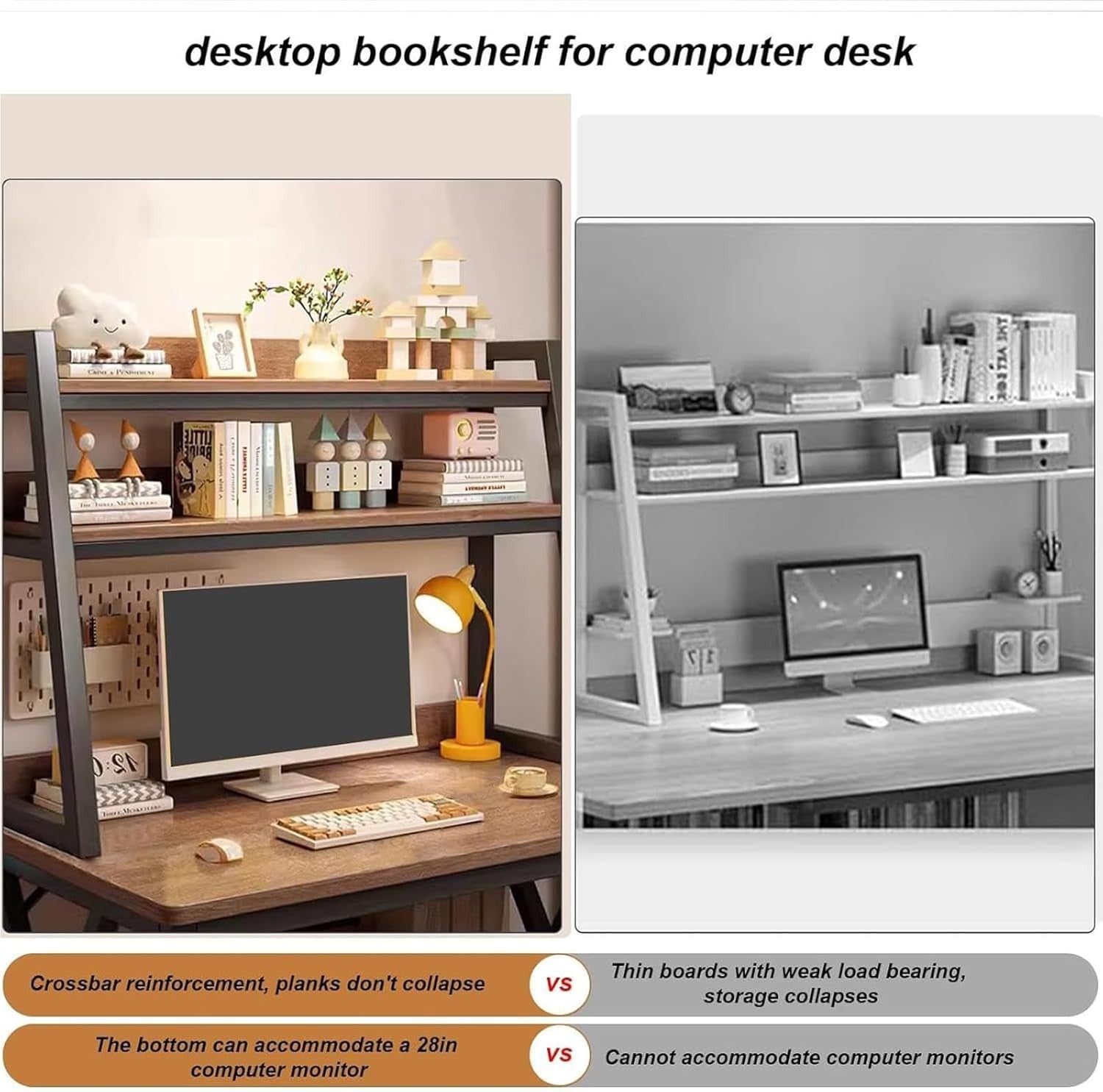 2-Tier Desktop Hutch Shelf Metal/MDF Storage Rack Organizer 95cm for Home Office