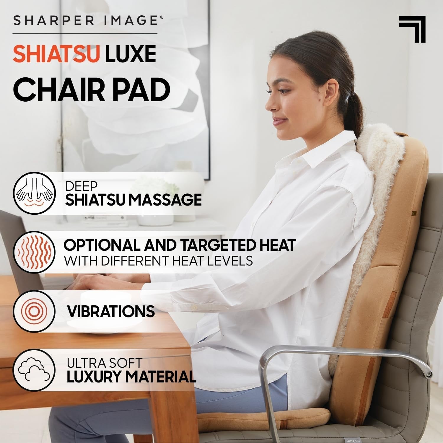 Shiatsu Massage Chair Pad Heat Vibration Back Massager Seat Cushion Brown