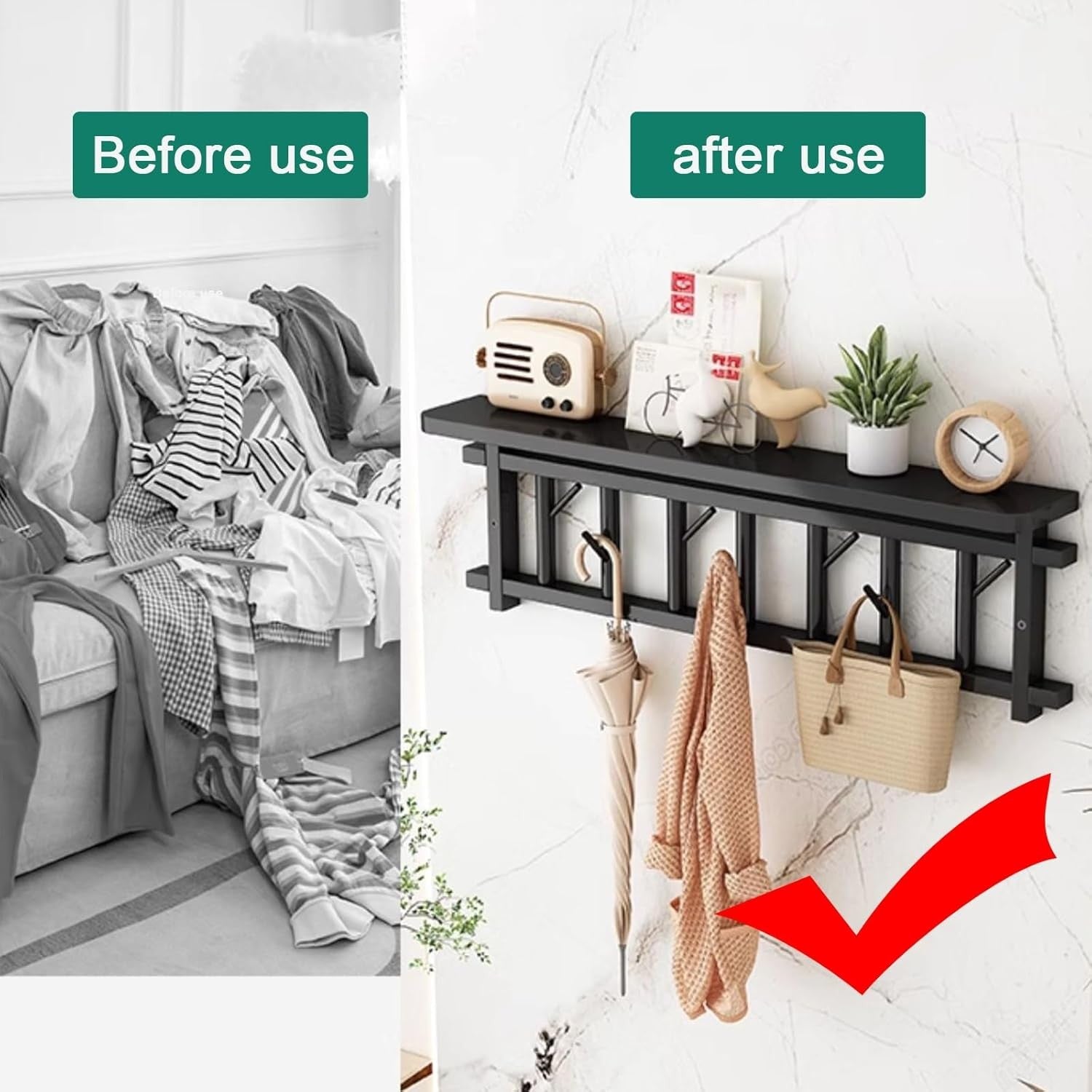 Wall Mounted Coat Rack with Shelf 70cm Black Entryway Hat Bag Hanger Storage