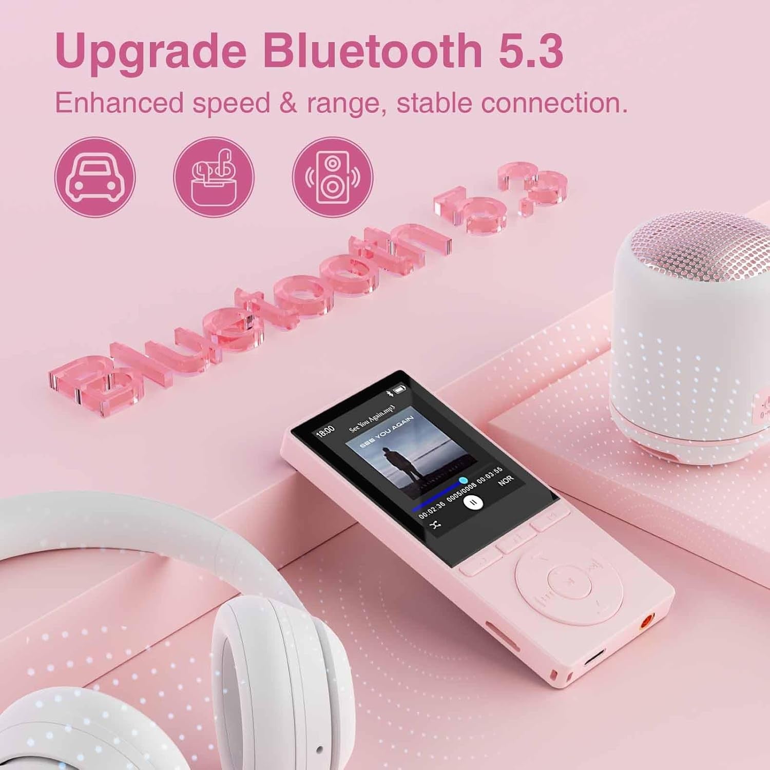 64GB MP3 Player Bluetooth 5.3 Portable Music Player FM Radio Voice