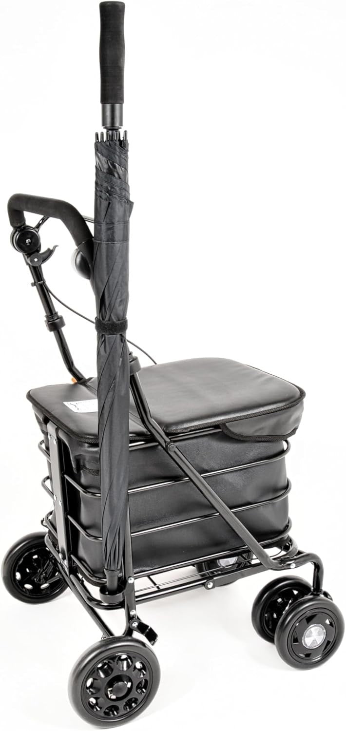 6 Wheel Shopping Trolley With Seat Backrest Walking Frame Ready To Use