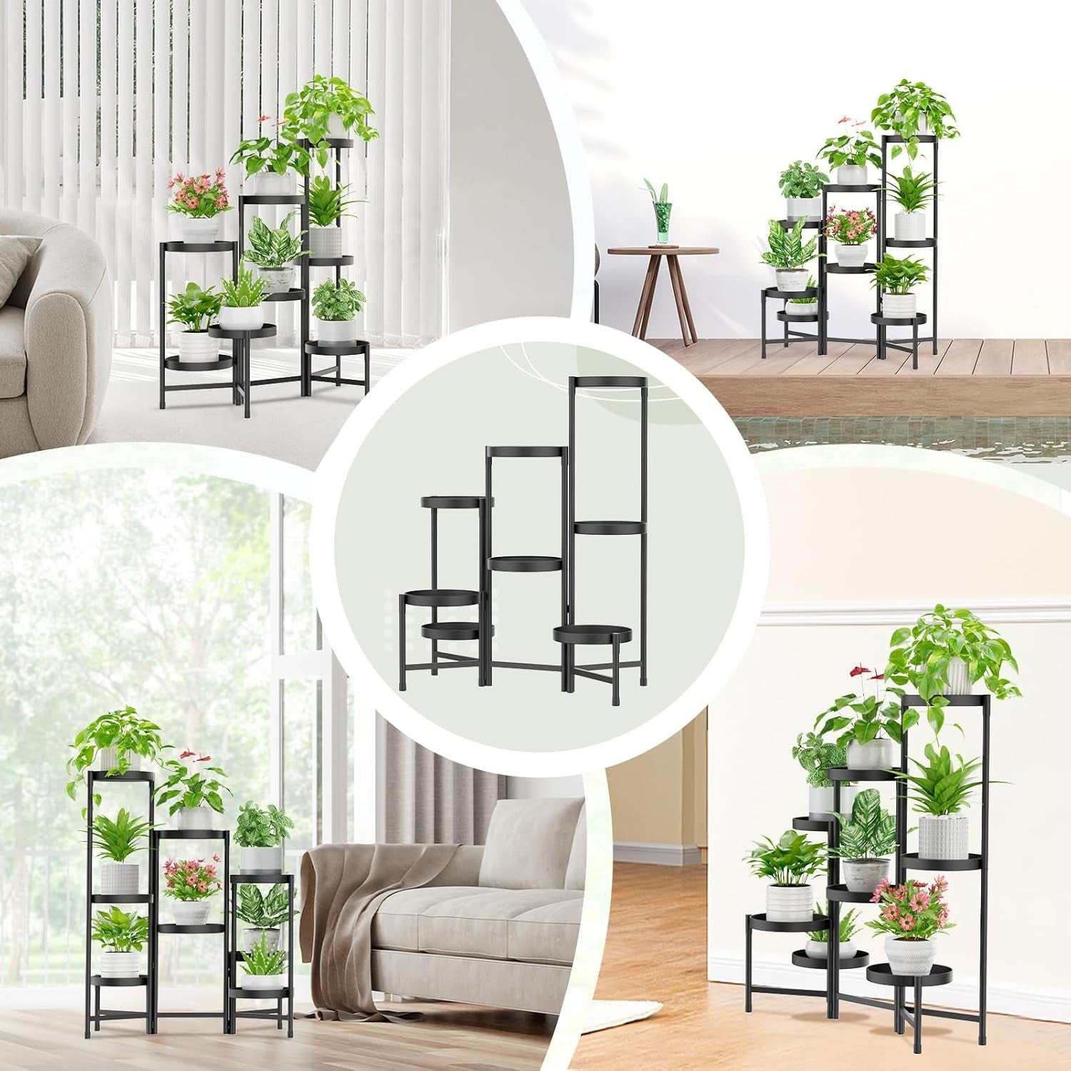 8 Tier Black Metal Plant Stand Indoor Outdoor Tall Corner Flower Shelf