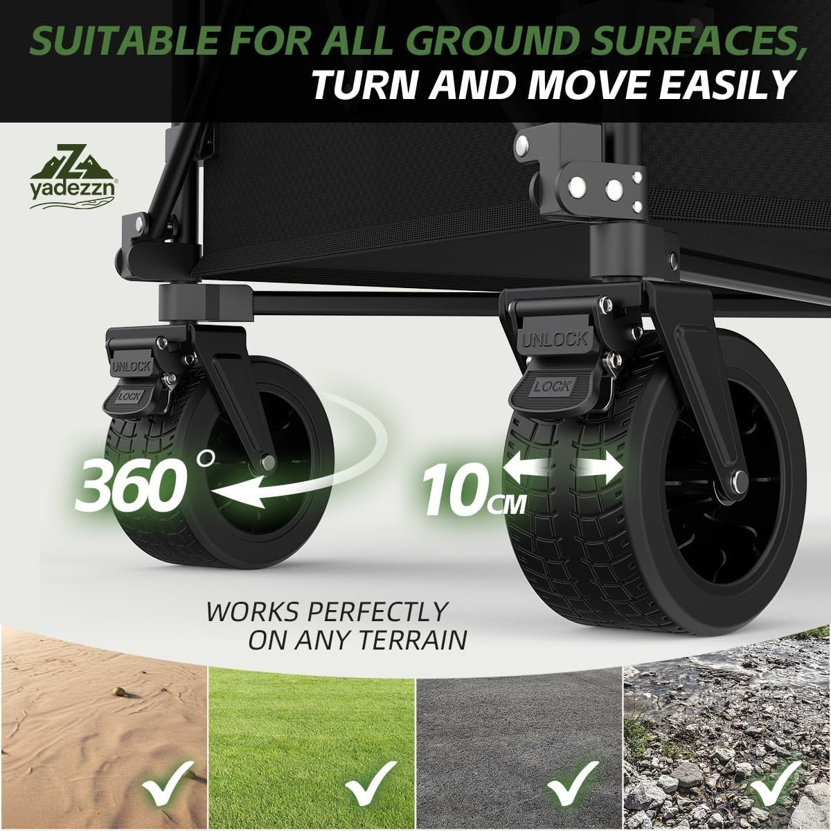 Black 400L Folding Camping Wagon Heavy Duty Festival Trolley 10cm Wide Wheel