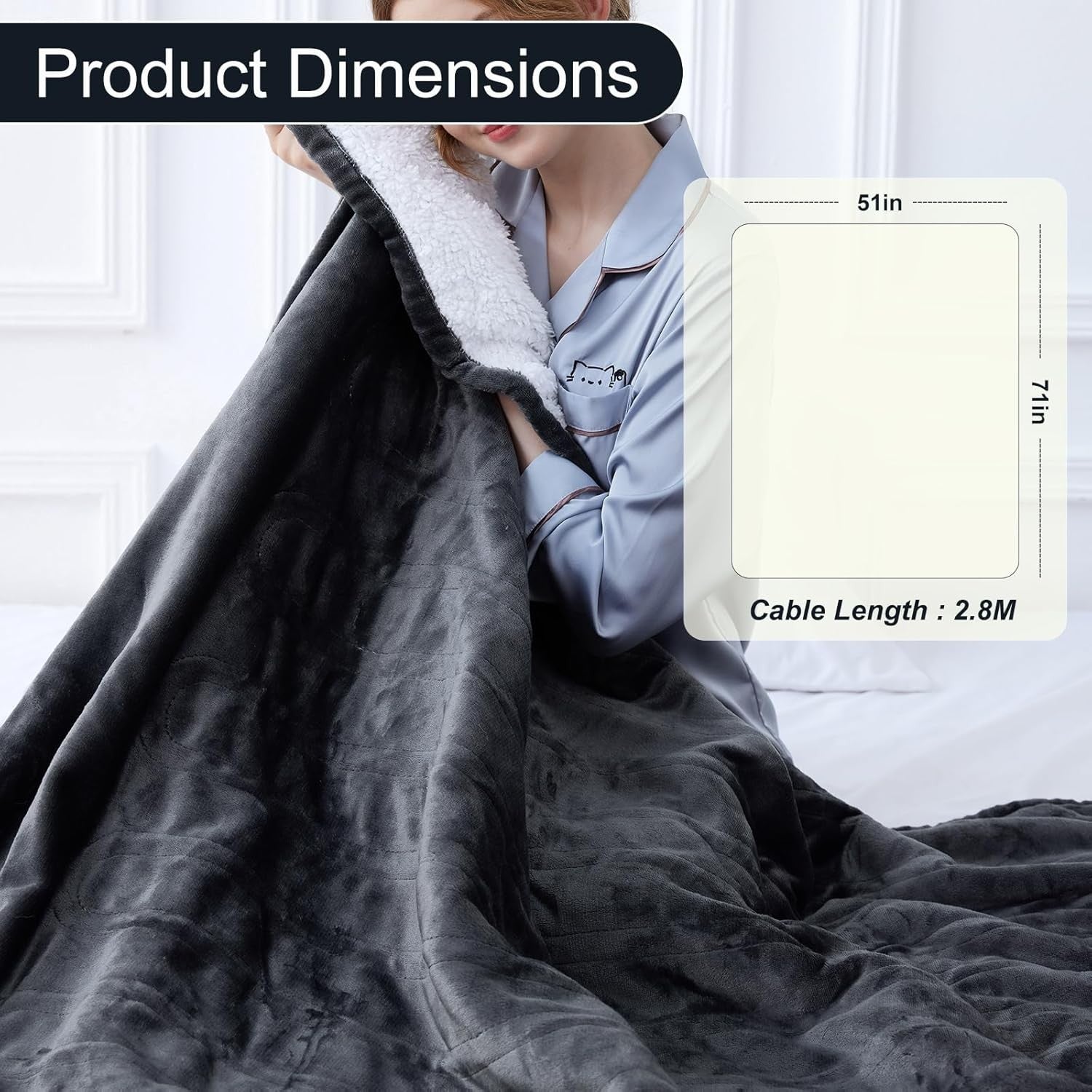 Electric Heated Throw Blanket 180x130cm 8 Heat Levels 12H Timer LED