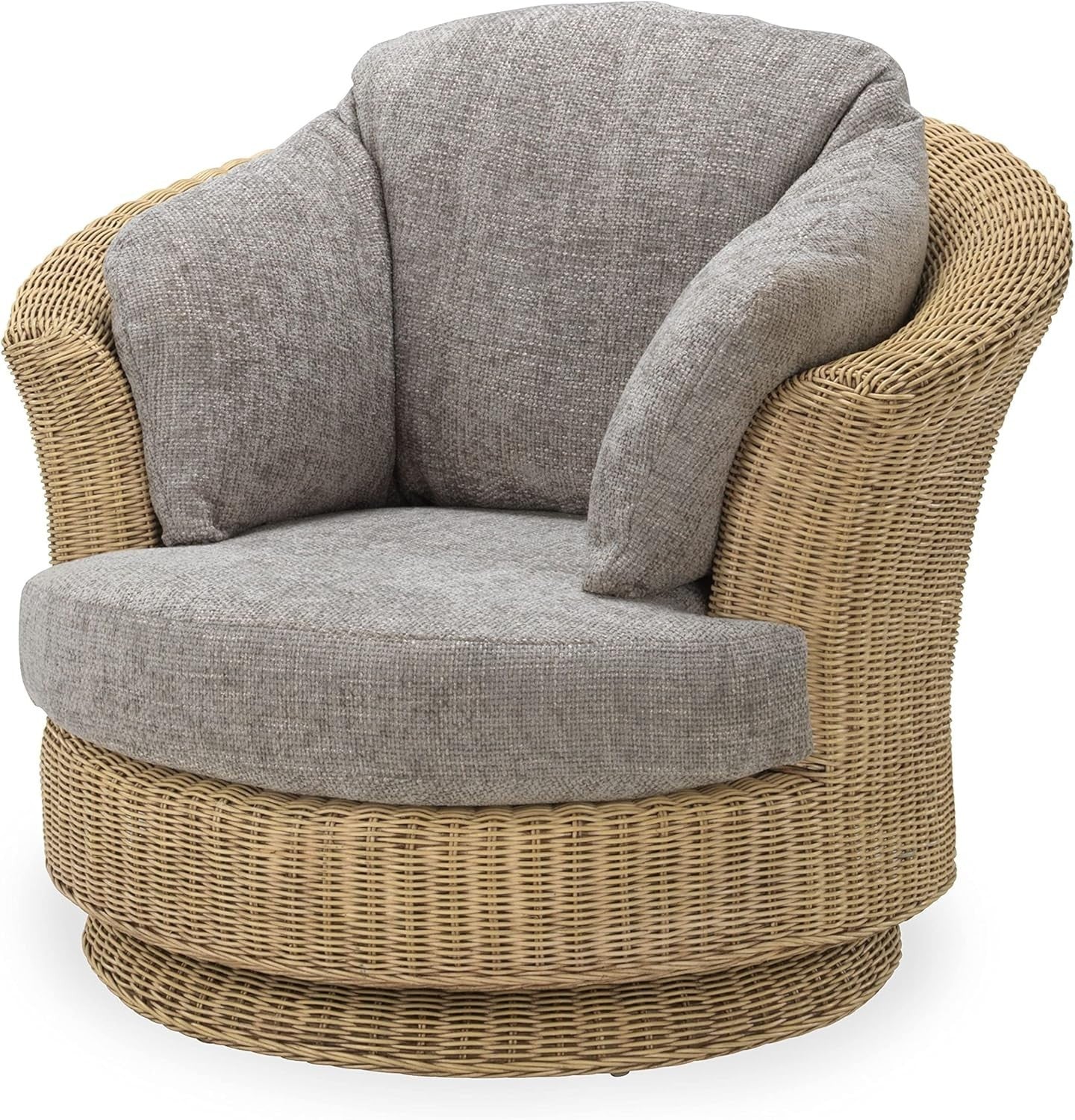 Large Swivel Rattan Armchair with Cushions Indoor Cane Lounge Chair 360°
