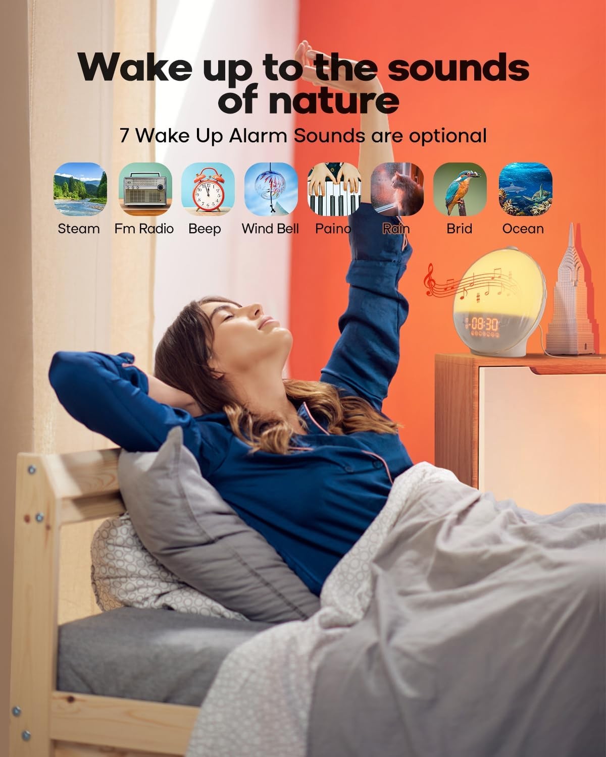 Sunrise Alarm Clock White Wake Up Light Dual Alarm FM Radio Night Lamp