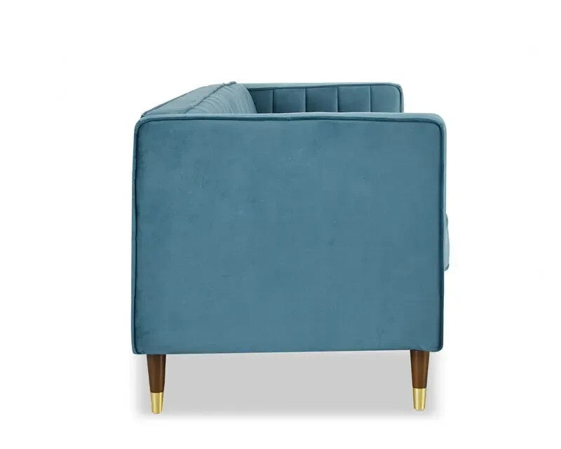 3 Seater Blue Velvet Sofa Ribbed Back UKFR Luxury Lounge Couch Modern