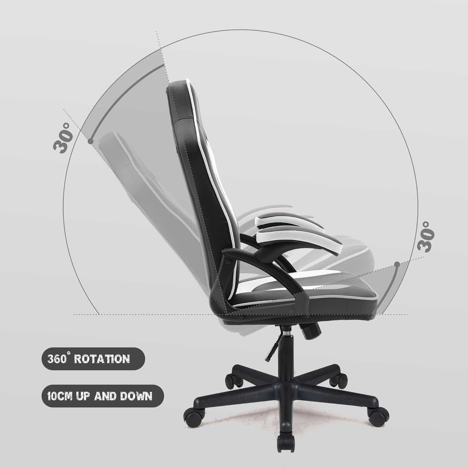 Ergonomic White Recliner Office Chair Faux Leather Lumbar Support Metal Base