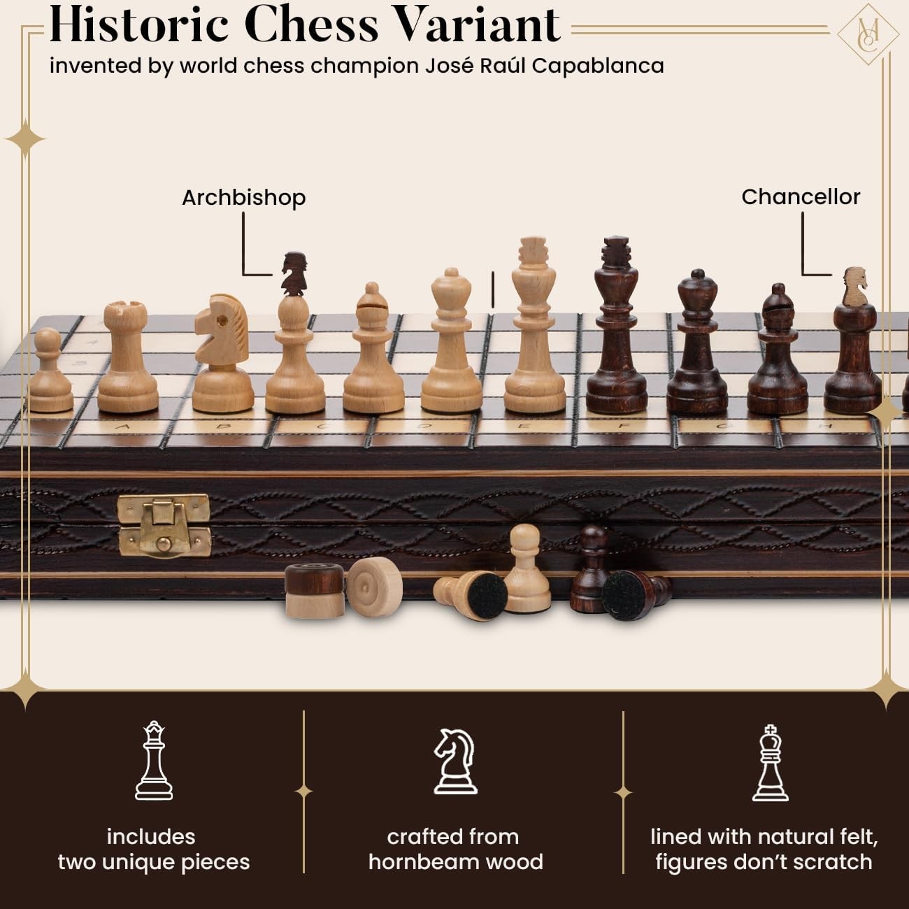40cm Wooden Chess & Checkers Set | 2-in-1 Folding Board | Premium Capablanca Edi