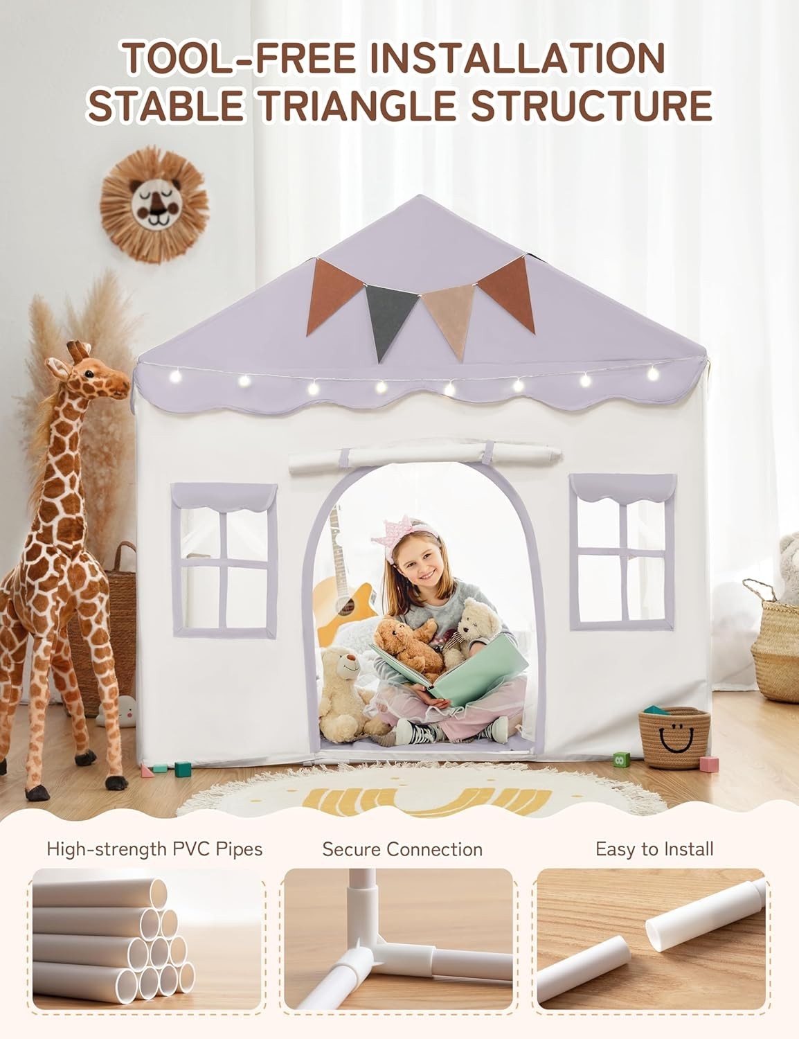 Kids 2in1 Play Tent Bed Tent with Lights Padded Princess Castle