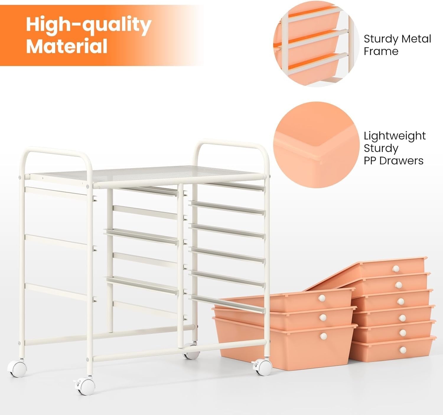 9 Drawer Rolling Storage Cart Makeup Trolley Organizer w/ Lock Wheels