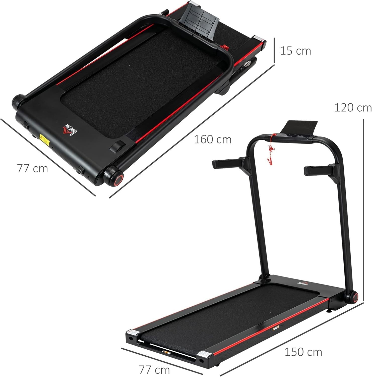 Folding Treadmill 14km/h LED Display Safety Key Wide Mat Home Fitness