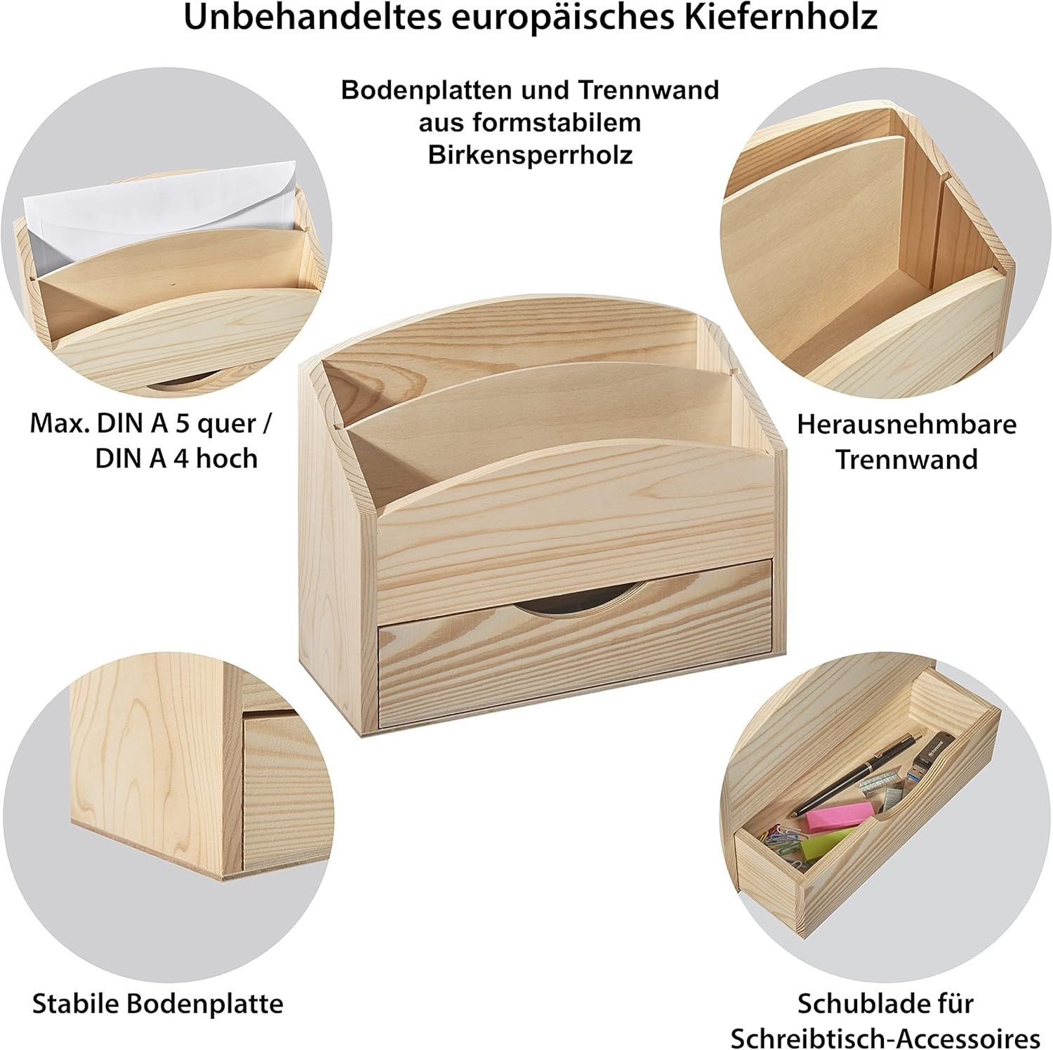 Wood Desk Organiser with Drawer & Removable Divider – Office Storage