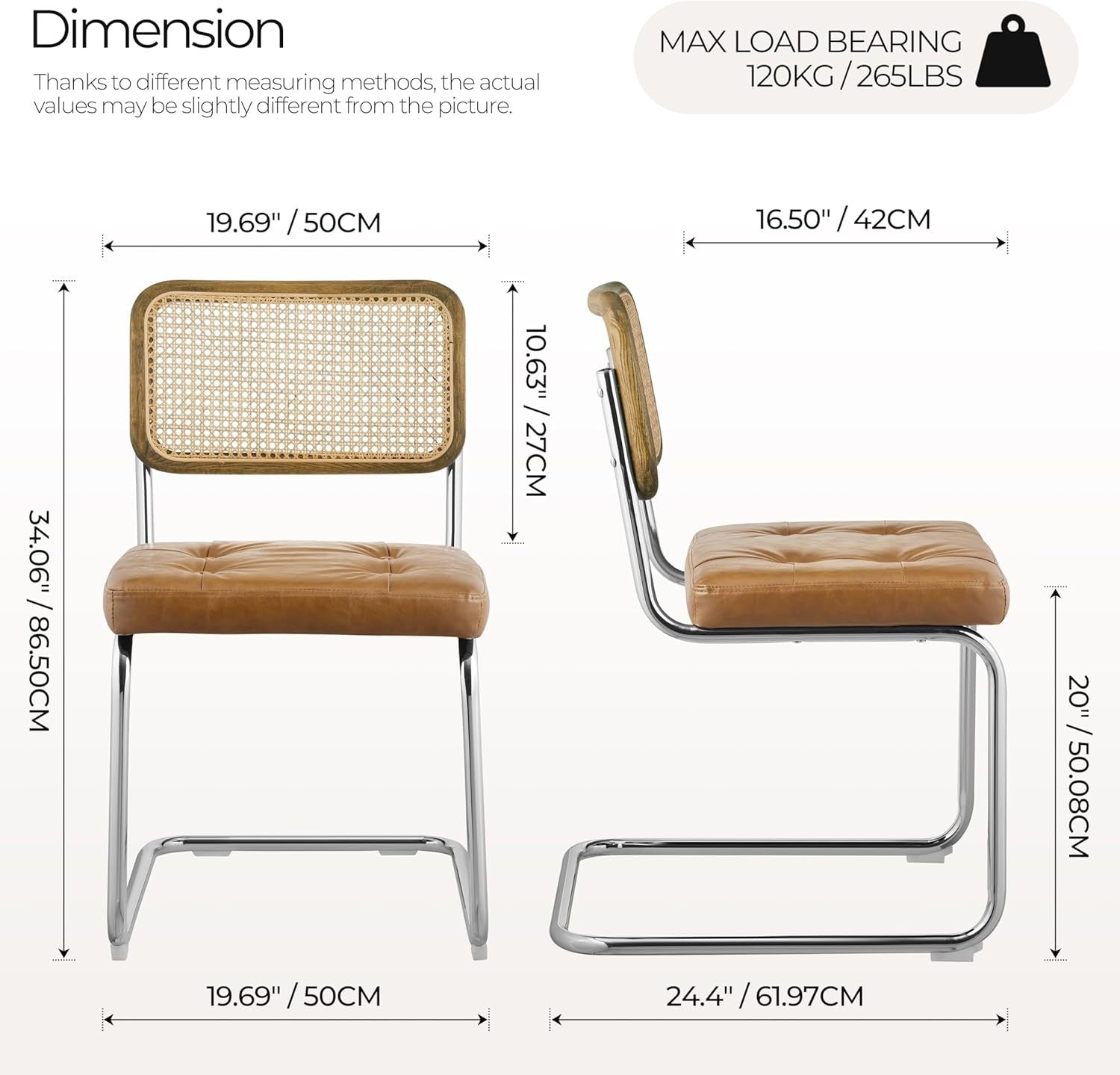 Rattan Dining Chairs Set of 2 Faux Leather Cane Back Kitchen Chairs