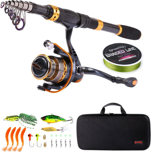Telescopic Fishing Rod Spinning Reel Combo Travel Kit Saltwater Freshwater