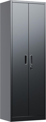 Metal Storage Cabinet 2 Door Lockable Steel Cupboard Adjustable Shelves 180cm