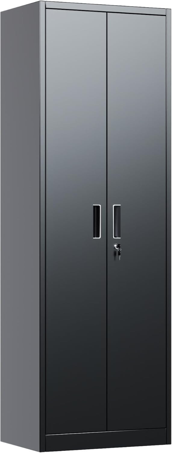 Metal Storage Cabinet 2 Door Lockable Steel Cupboard Adjustable Shelves 180cm