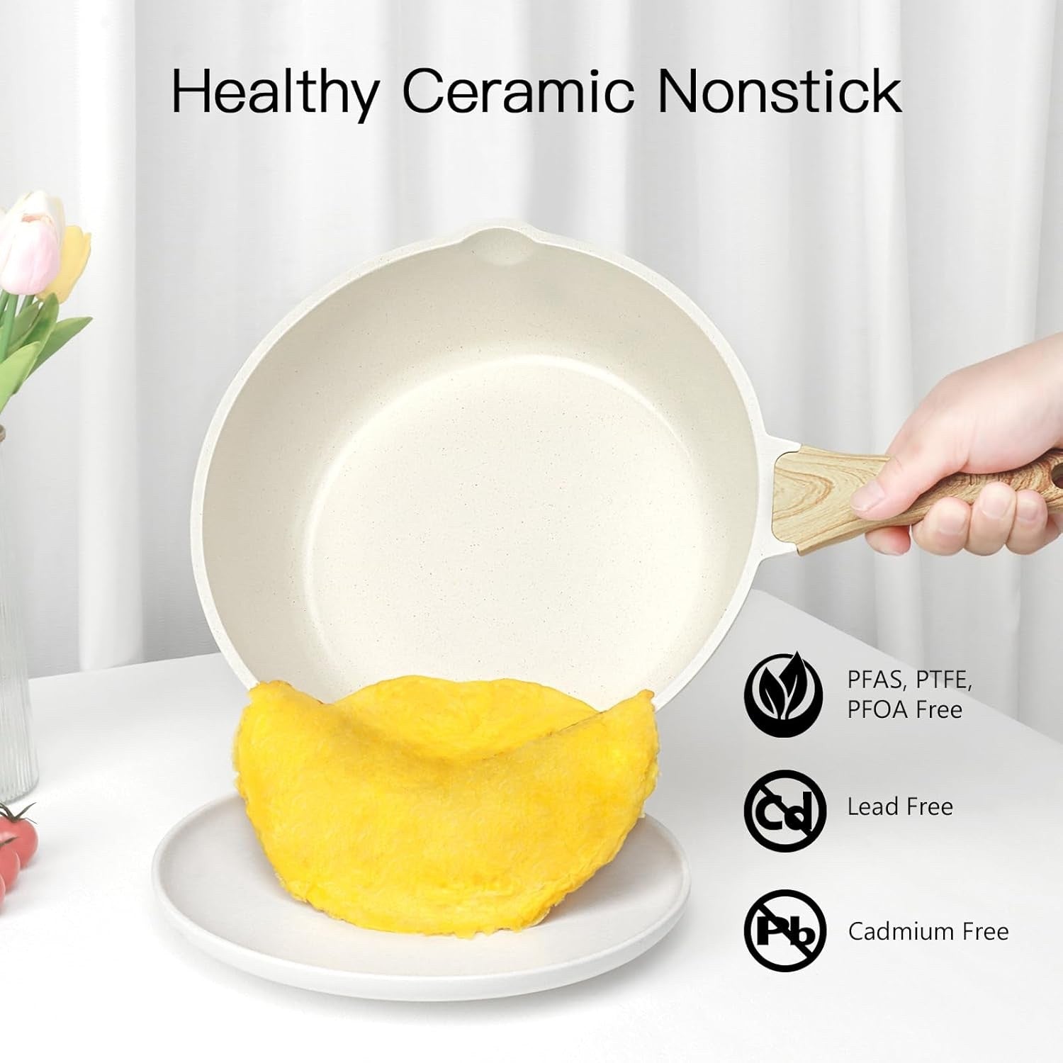 18Pcs White Ceramic Non-Stick Cookware Set with Glass Lids & Utensils, PFAS-Free