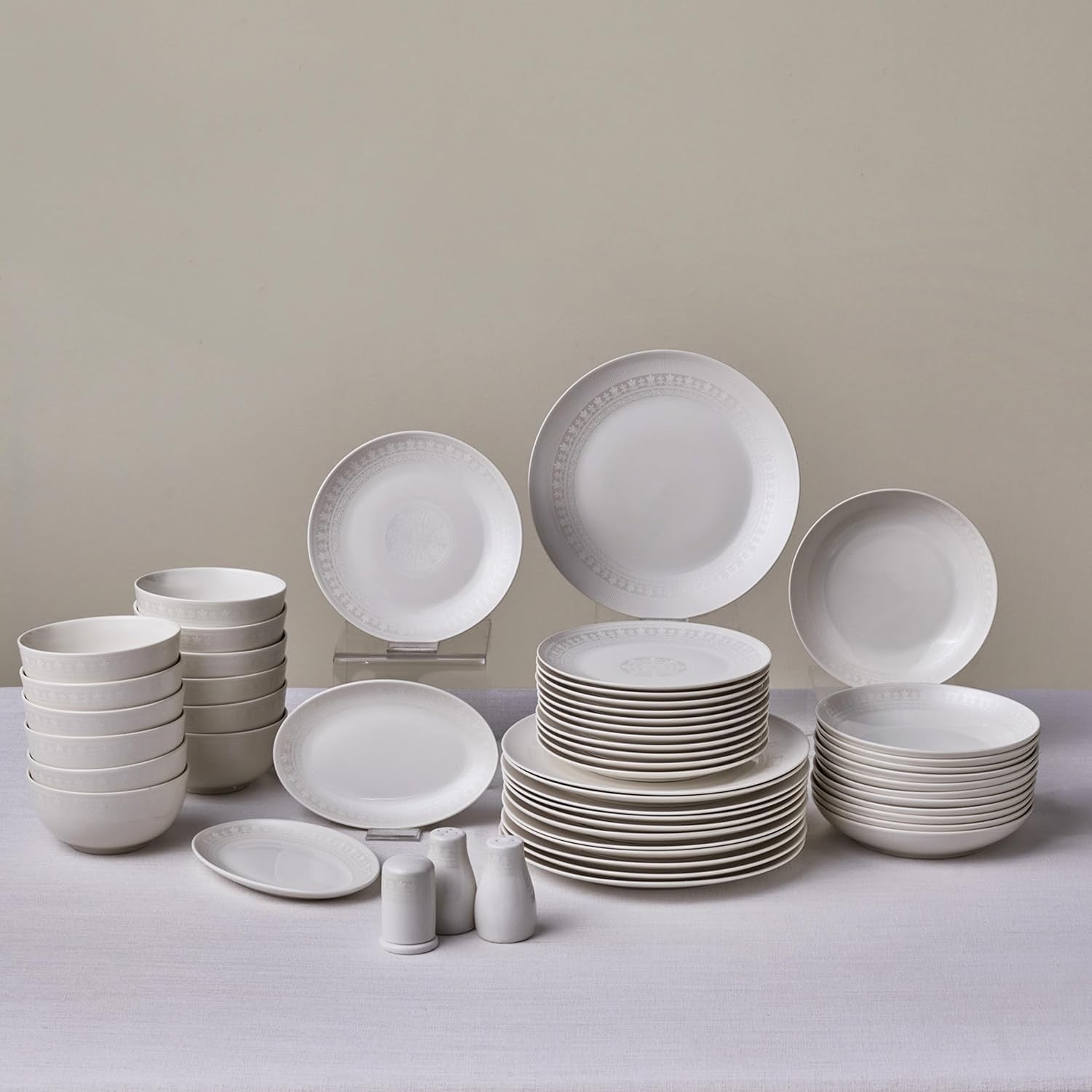 53pc Bone China Dinner Set for 12 White Plates Bowls Serving Platter