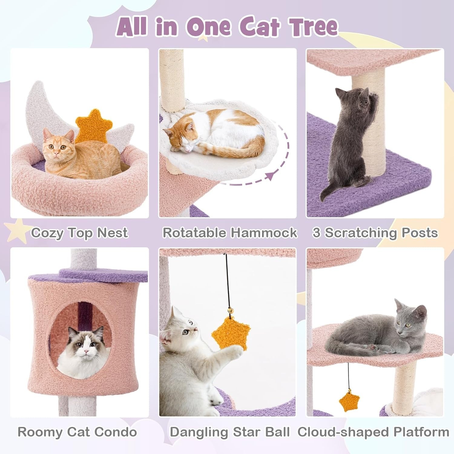 Cat Tree 140cm Multi Level Climbing Tower Condo Hammock Sisal Indoor Cats