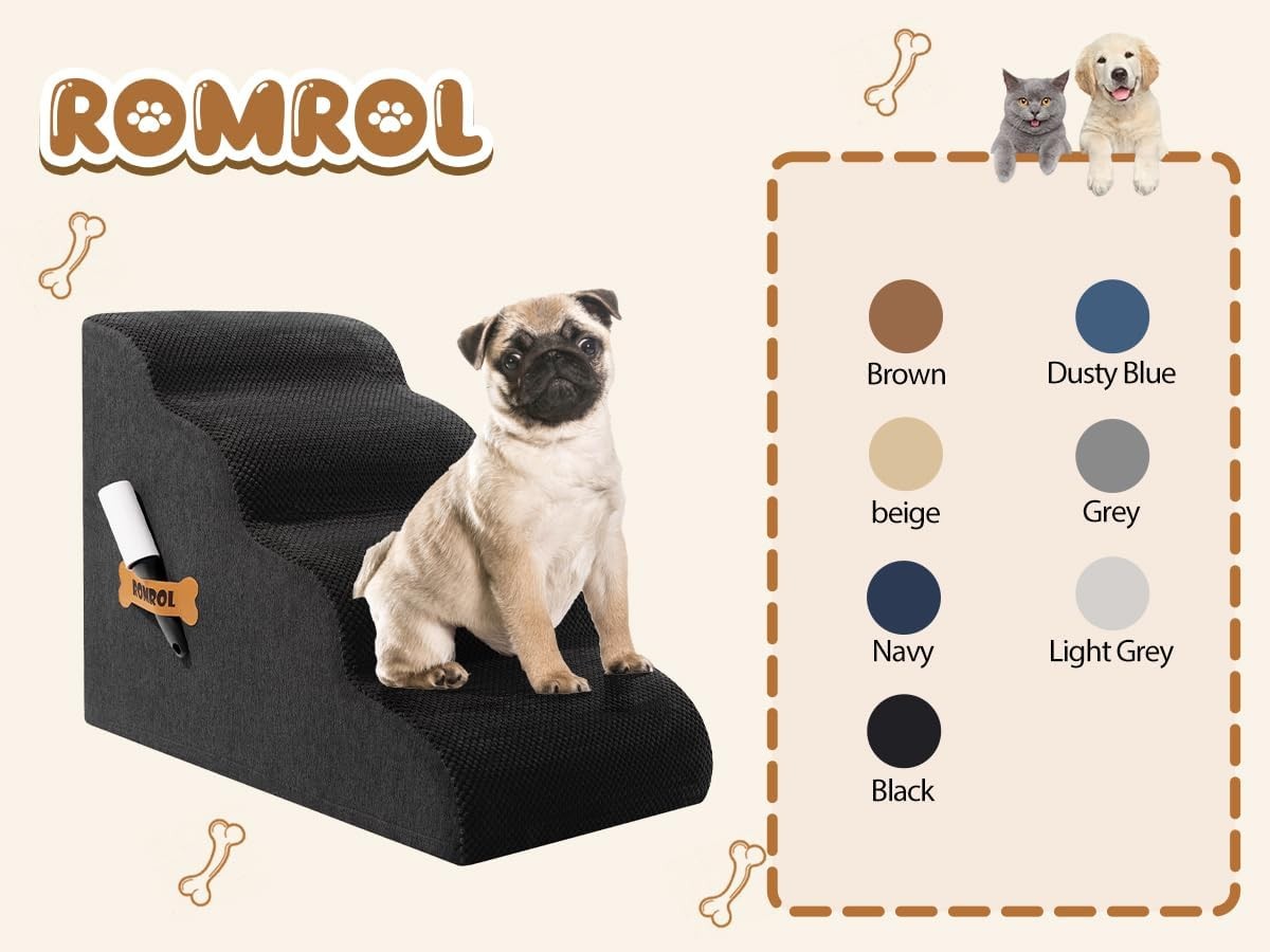 4 Step Dog Stairs Non Slip Pet Ramp for Bed Sofa Washable Black
