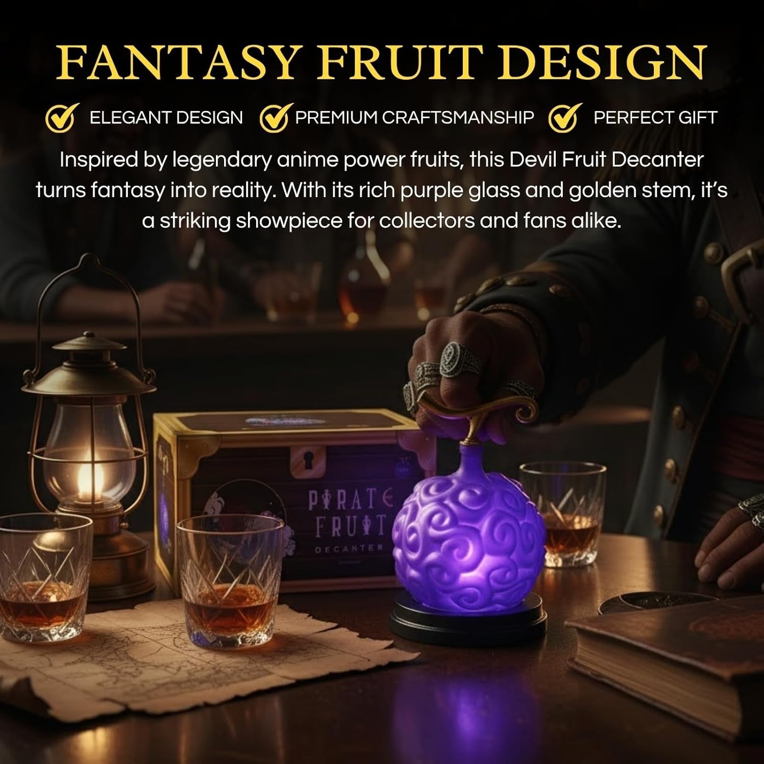 Purple Devil Fruit Liquor Decanter 34oz with Wood Base Anime Display Gift