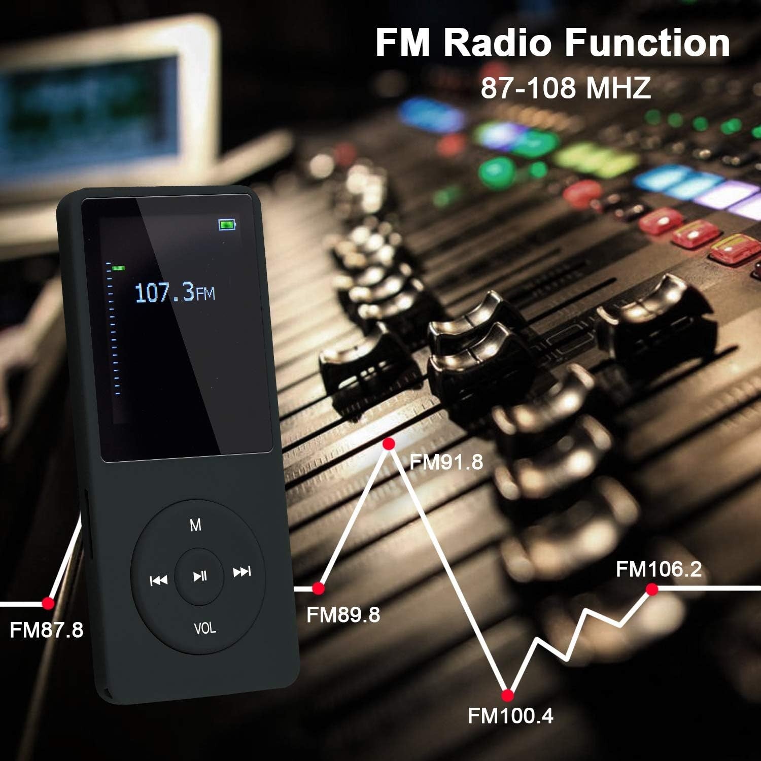 8GB MP3 Player Black 70H Battery Slim Portable FM Radio