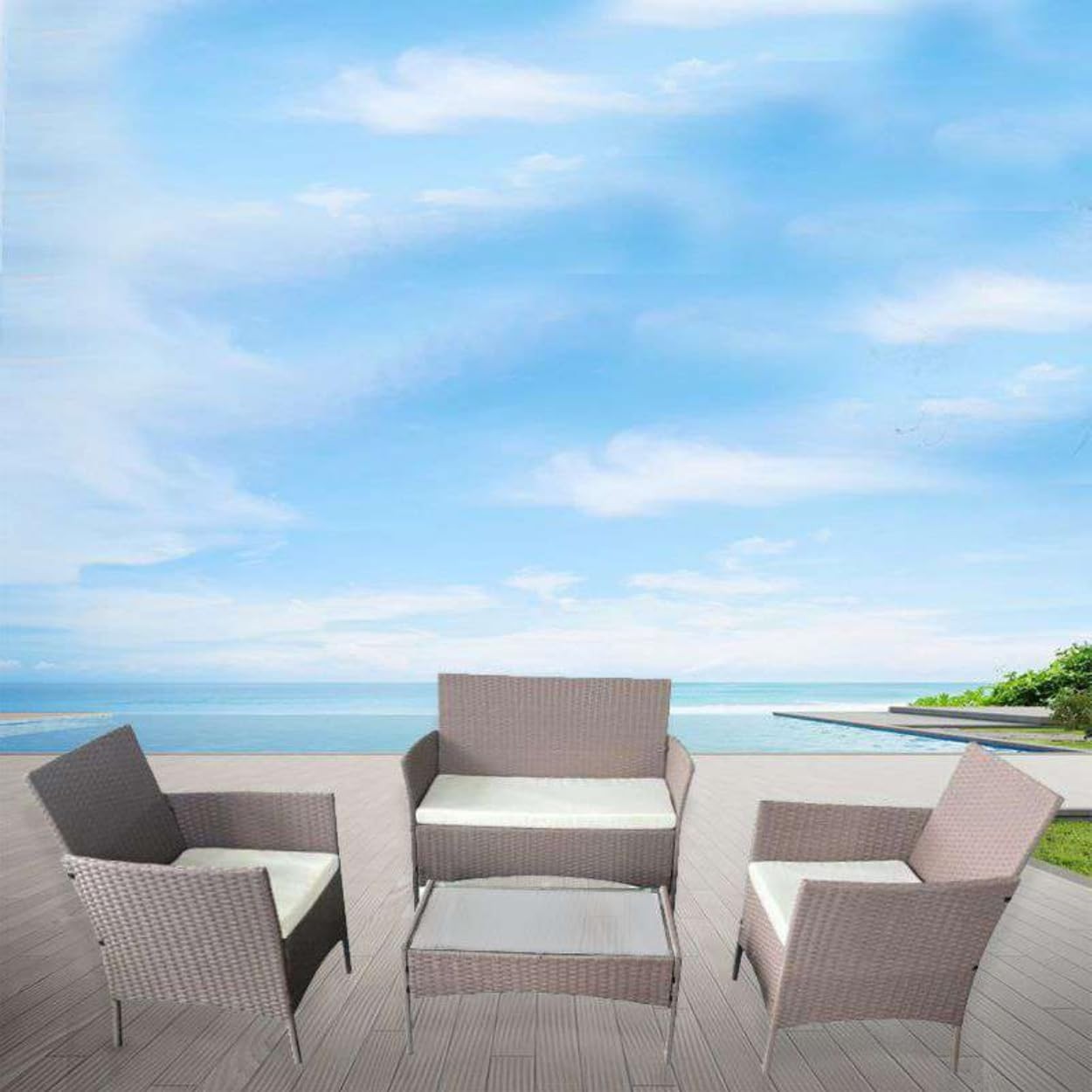 4PC Rattan Garden Furniture Set Outdoor Sofa Chairs Table Patio Set
