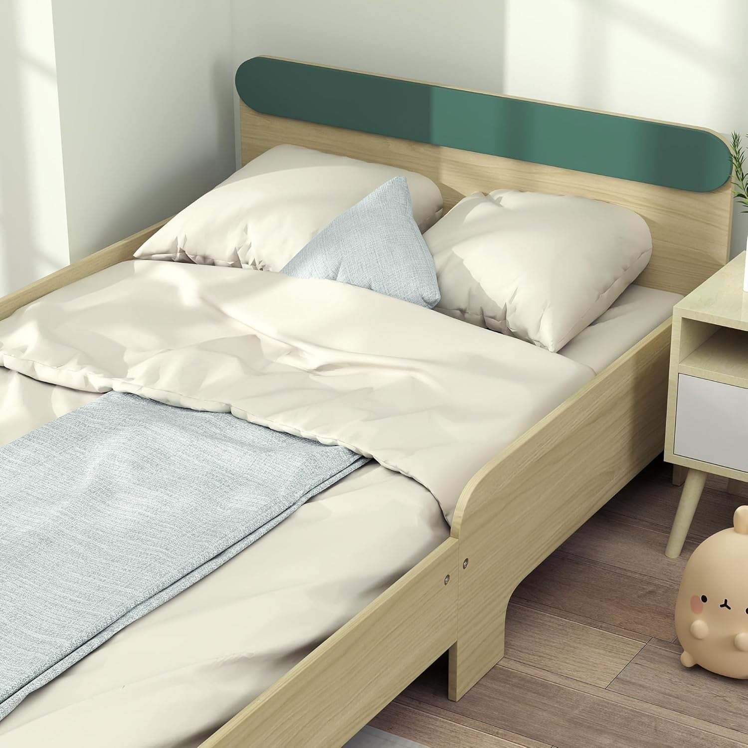 Toddler Bed with Safety Rail Montessori Kids Wooden Frame Green 195x103cm