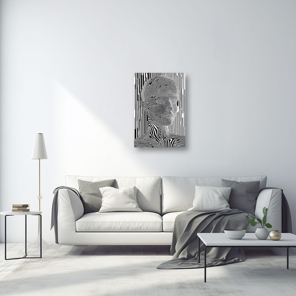 Abstract Optical Illusion Face Canvas 45x30cm Black White