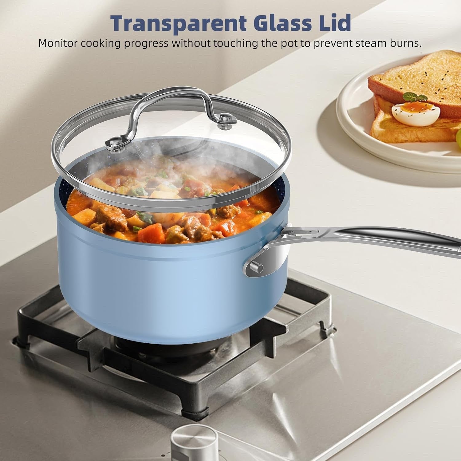 12pcs Blue Ceramic Non Stick Induction Cookware Set – Pots & Pans with Lids
