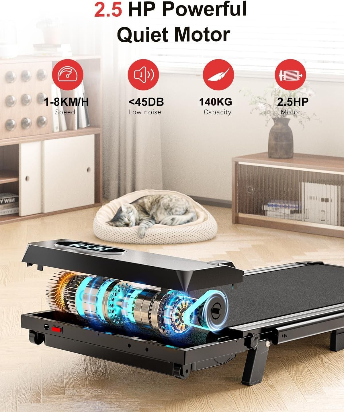Under Desk Walking Treadmill 1-8km/h Incline Foldable Quiet Home Gym3