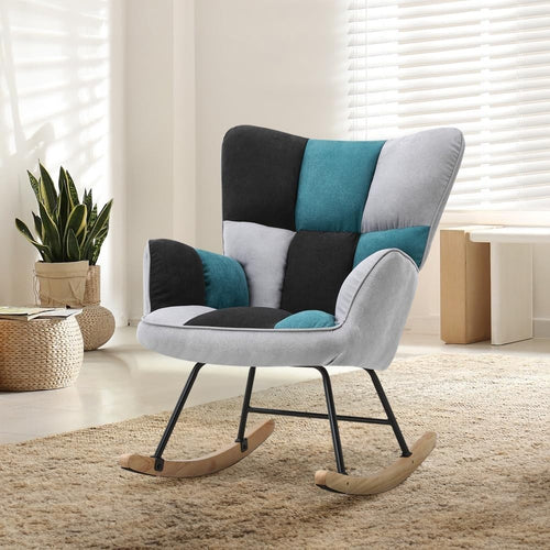 High Back Rocking Chair with Cozy Cushion, Durable Metal Frame, Relaxing Seat