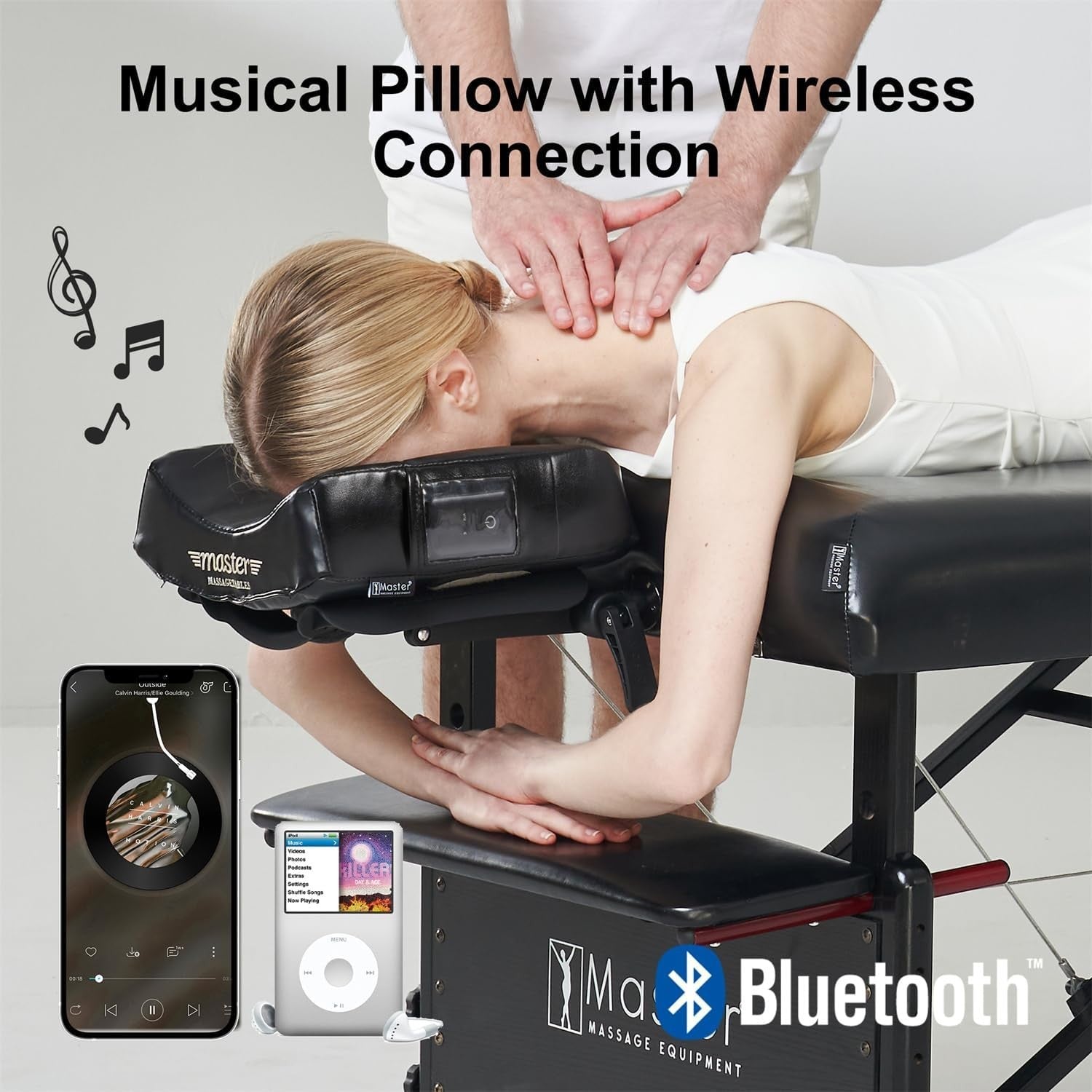 76cm Portable Massage Table w/ Bluetooth Cushion | Galaxy Pro Spa Lash Bed Black