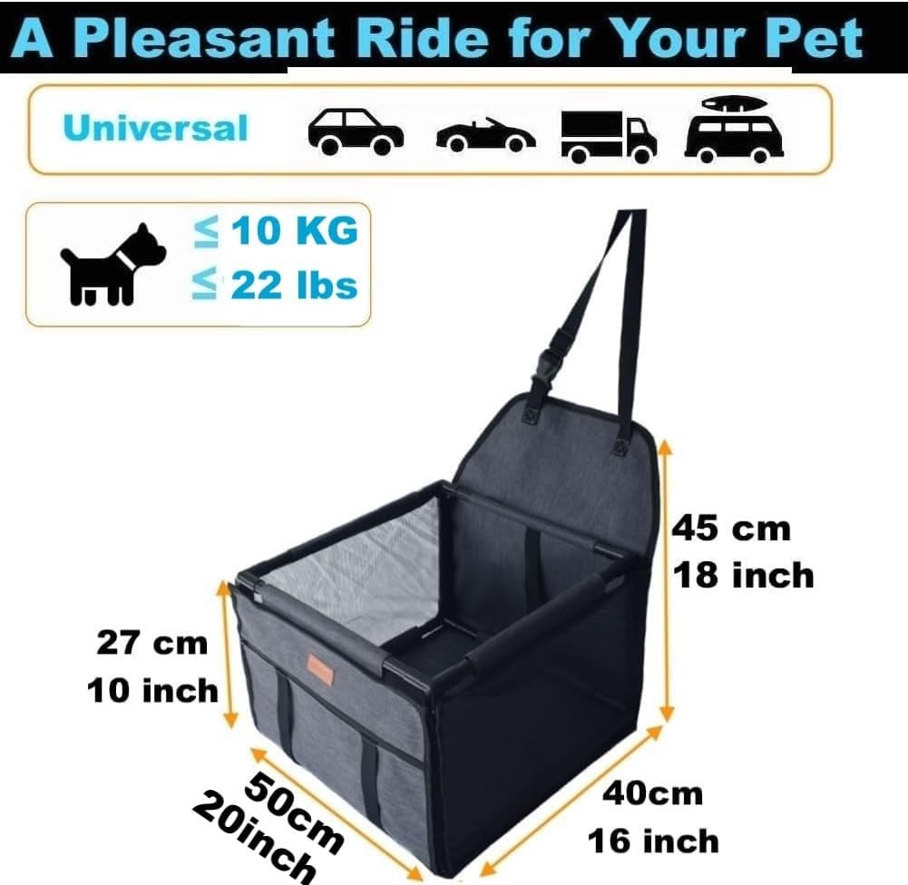 Waterproof Dog Car Seat Booster Carrier Travel Bed Safety Harness Grey