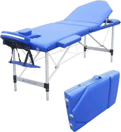 Portable 3-Section Aluminium Massage Table Adjustable Therapy Beauty Bed Blue