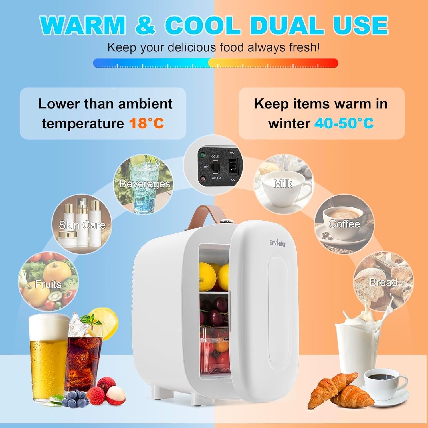 4L Mini Fridge Cooler & Warmer Portable AC 12V Compact White