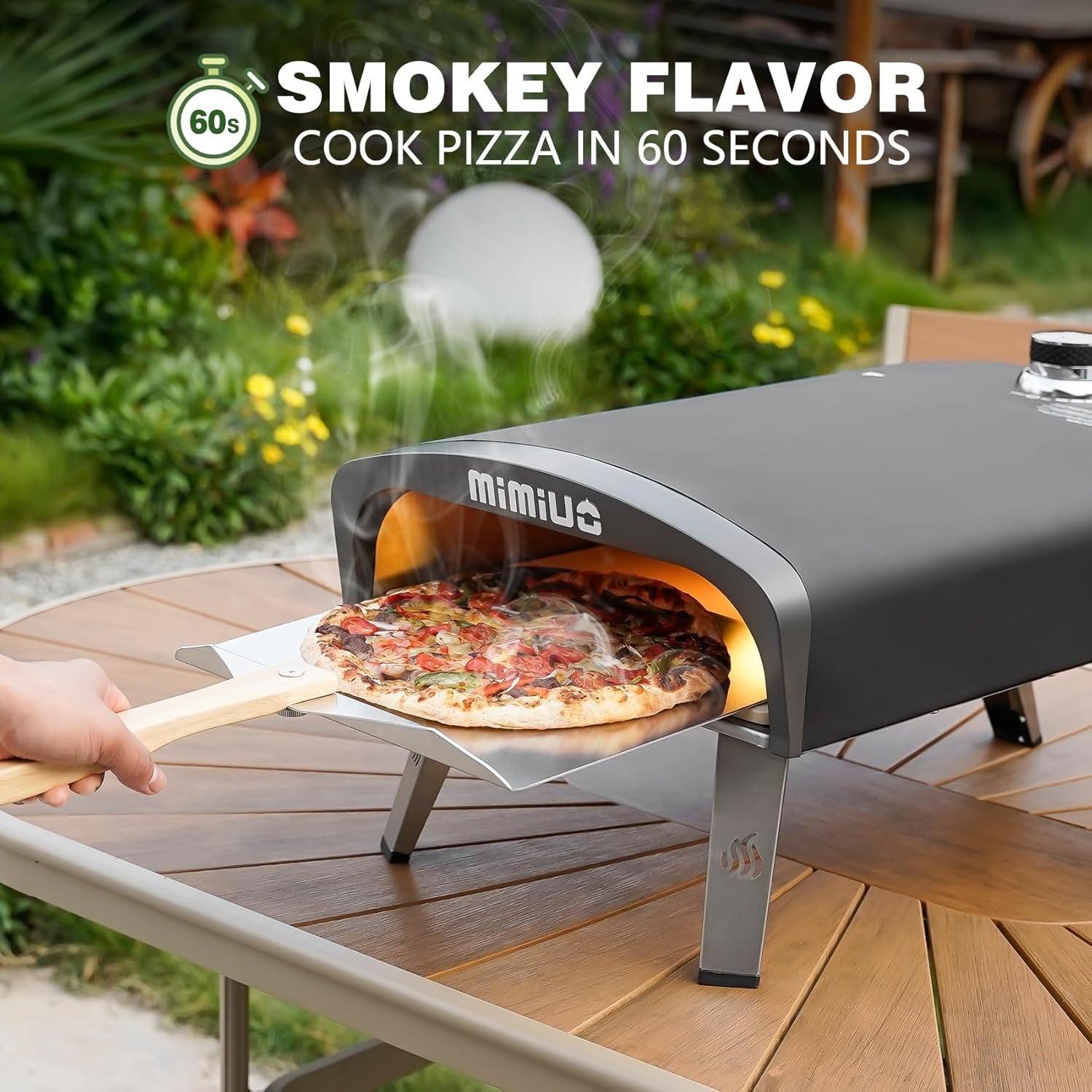Outdoor Gas Pizza Oven 12" | Portable Black BBQ Oven w/ Stone, Peel & Cover