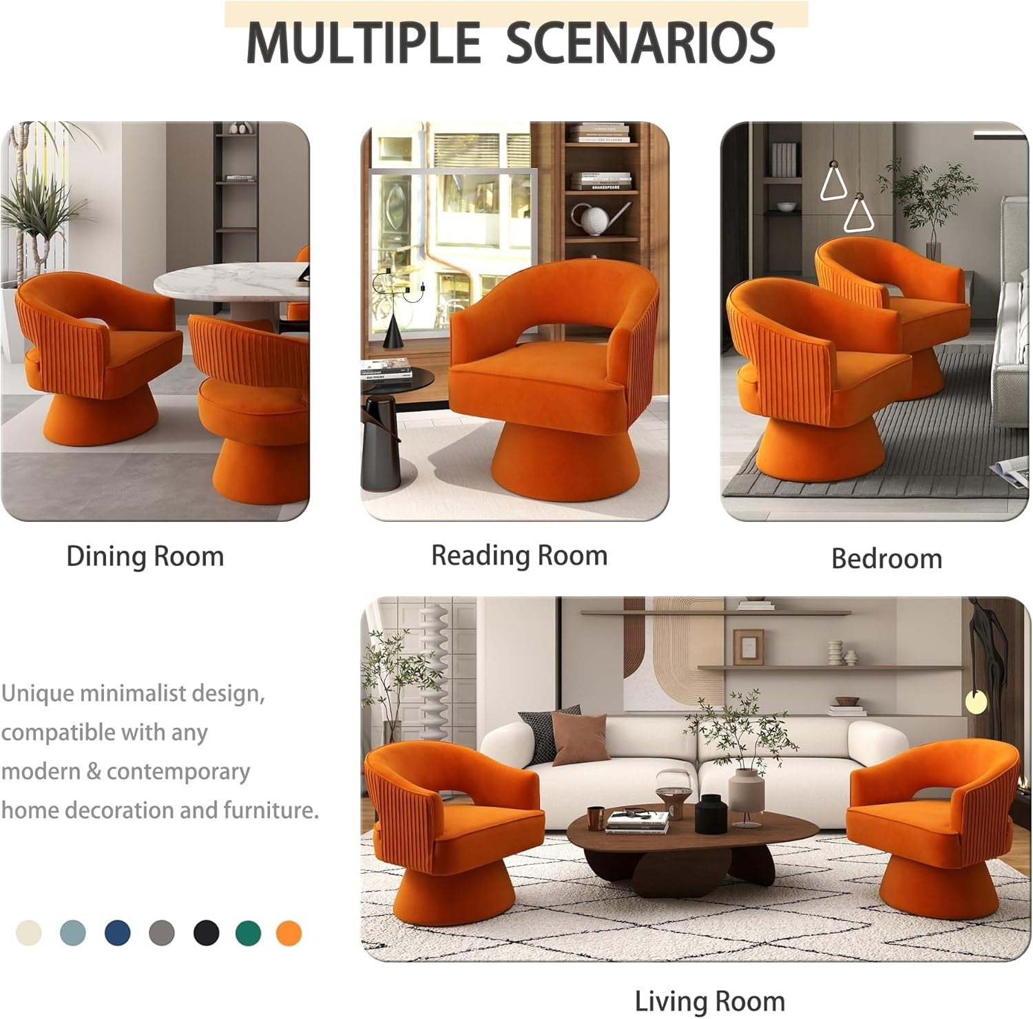 Velvet Swivel Barrel Chair 360° Accent Armchair Lounge Sofa Orange