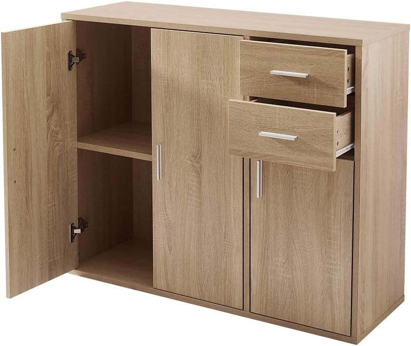Oak Sideboard Cabinet with Drawers & Doors Modern Storage Cupboard 100cm