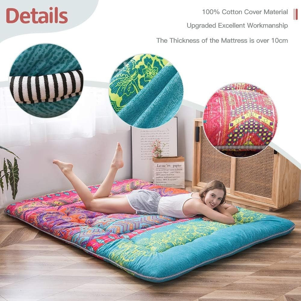 Comfortable Thick Floor Mattress Pad - Japanese Futon, Portable, Kids Safe