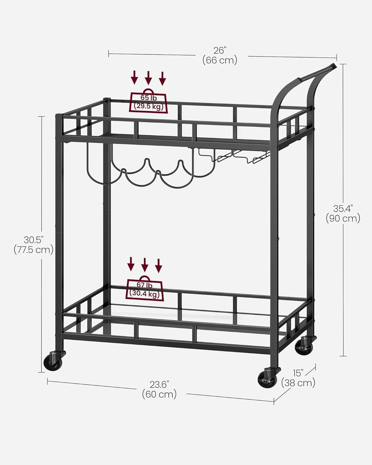 Black Drinks Trolley Bar Cart on Wheels with Wine & Glass Holders